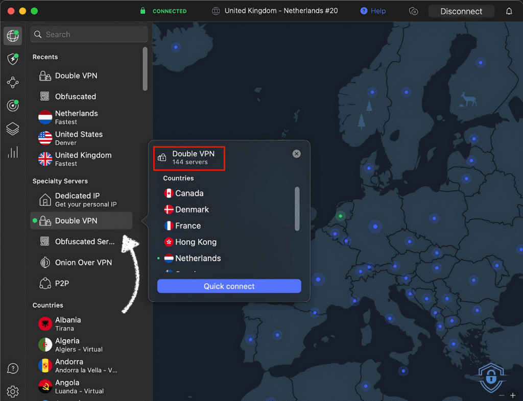 My macbook connection to a nordvpn Double VPN server