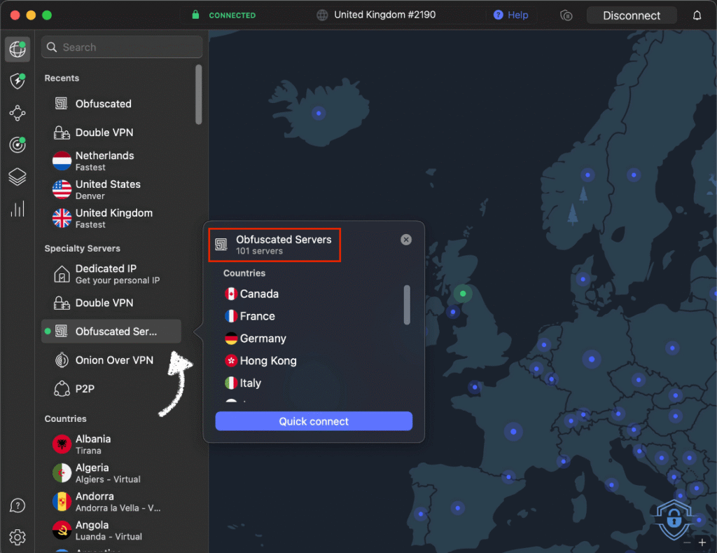 My macbook connection to a nordvpn Obfuscated server