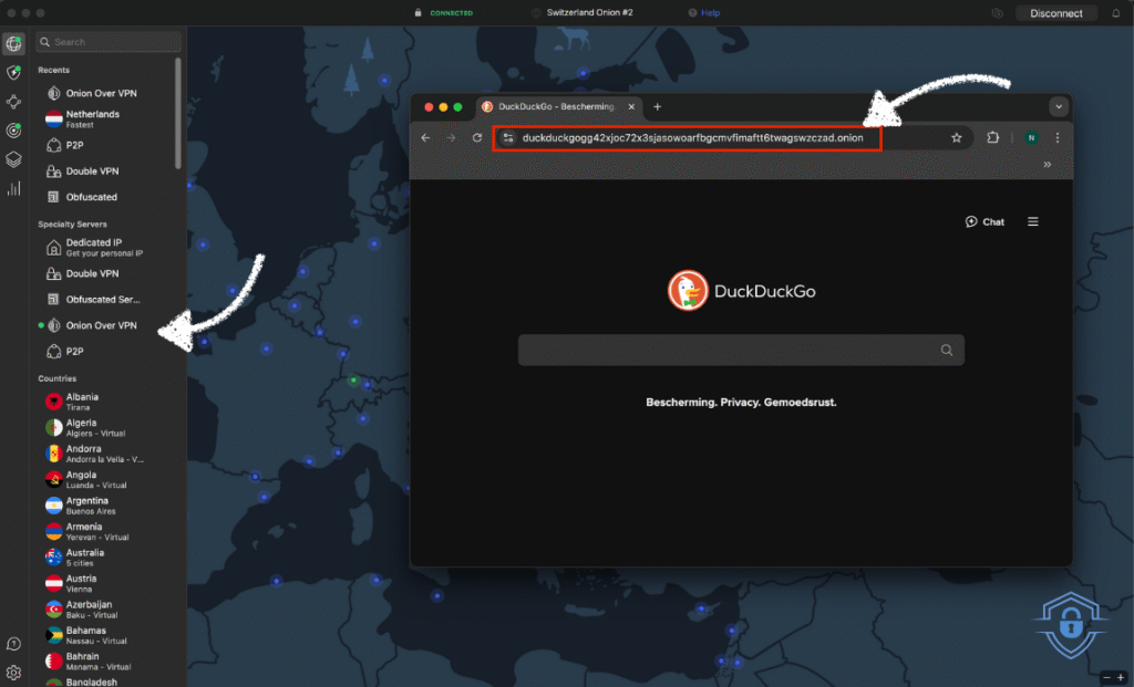 My macbook connection on duckduckgo onion website with the onion over vpn server from nordvpn