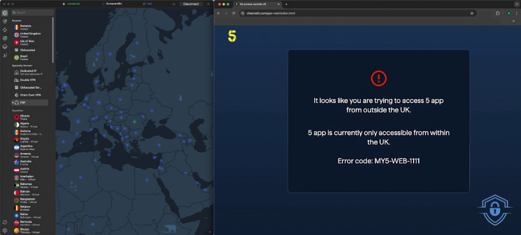 NordVPN On United Kingdom to Watch Channnel5 with error