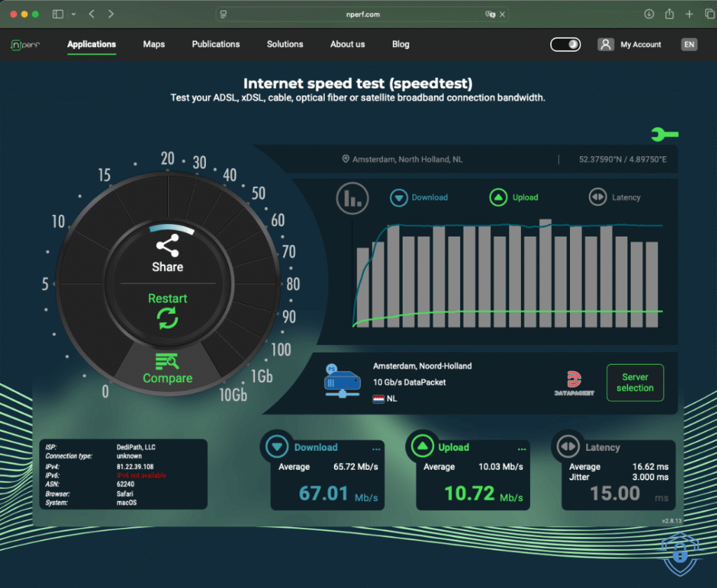 NordVPN speedtest On Desktop 2025 results with Nordlynx protecol