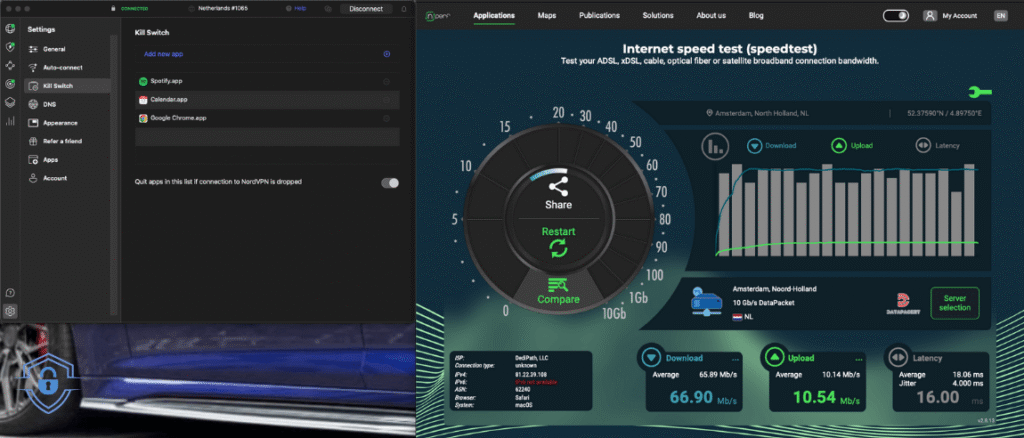 NordVPN speedtest while using kill switch