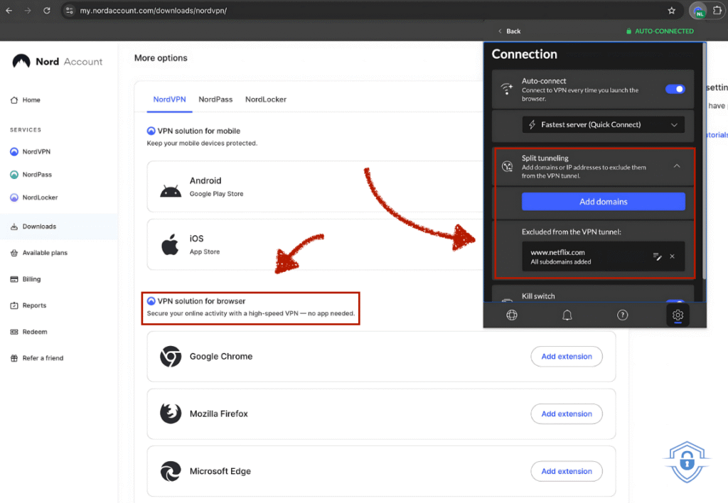 Nordvpn Google Chrome Extension for split tunneling