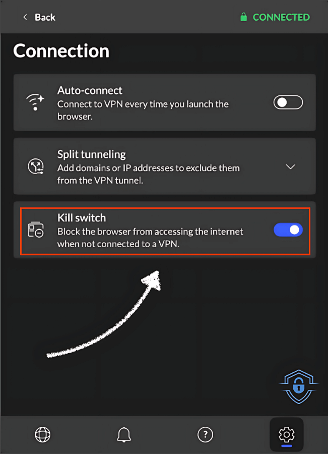 browser extension with kill switch connected